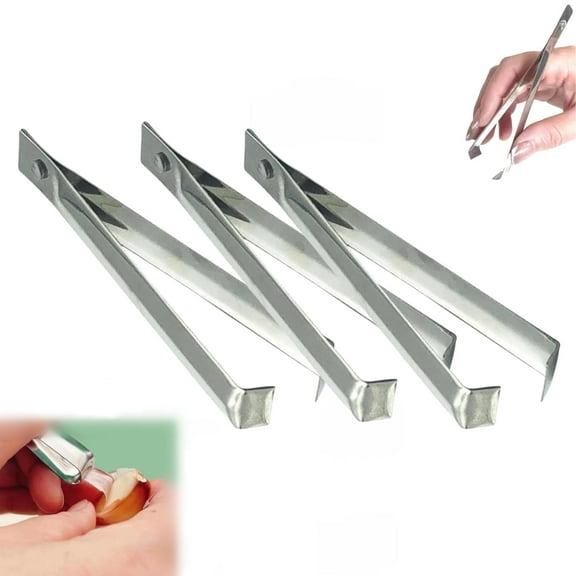 Trianu 3 Pcs Garlic Peeler Stainless Steel Garlic Skin Remover Clips Easy Quick Garlic Peeling Tweezers Tongs Kitchen Gadgets