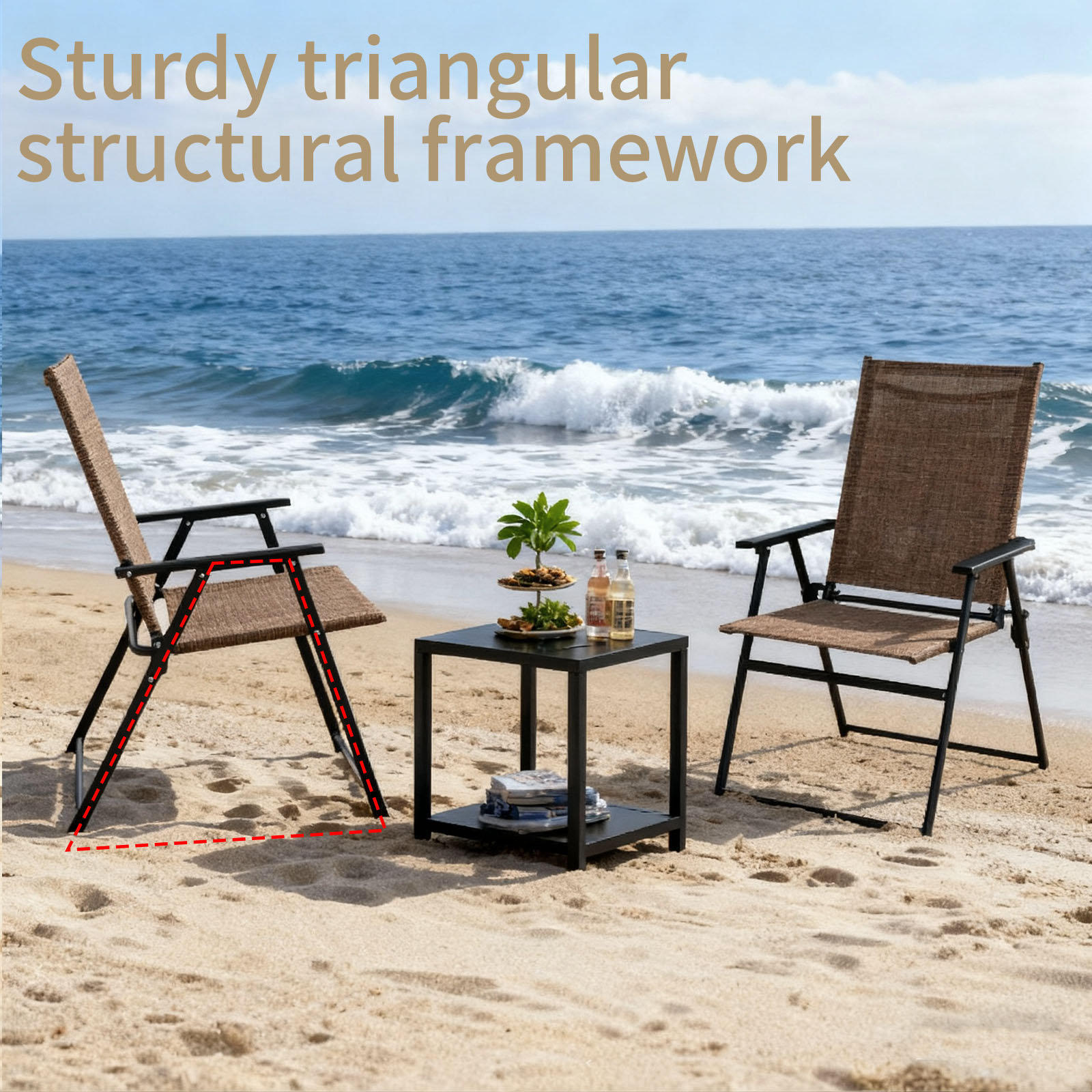 SHGJ&SOFT Set of 2 Folding Chairs，Outdoor Patio Chair with Armrests for Porch Camping Pool Beach Deck Lawn Garden (Brown, 2 PC)