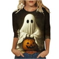 thumbnail image 2 of VKOYWKM 3/4 Sleeve Tops for Women Halloween Shirts Funny Pumpkin Ghost Graphic Tees Fall Crew Neck Loose Fit Spooky Halloween T-Shirts Shirts, 2 of 5