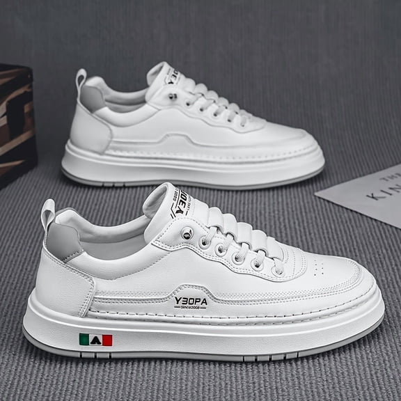 Men'S Low-Top Casual Sneakers | Breathable PU Upper, White, Lightweight PVC Sole, Suitable for Outdoor Hiking and Daily Wear All Seasons ,Versatile Footwear | Sports Style | Fabric Lining, Hiking ,