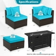 thumbnail image 3 of Costway 5 PCS Patio Furniture Set Heavy-duty Frame Rattan Sofa Set with 60,000 BTU Firepit Table Turquoise, 3 of 10