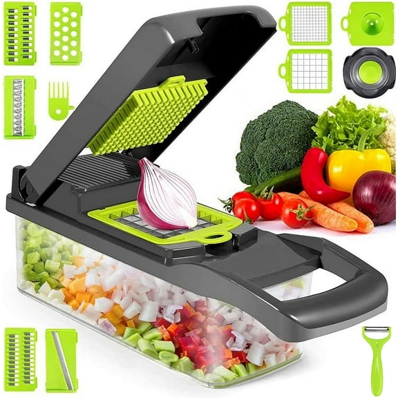 CofeLife 12 in 1 Vegetable Chopper, Multi-functional Onion Chopper, Veggie Chopper Stainless Steel Blades, Vegetable Slicer Container, Mandoline Slicer, Dicer, Cutter Ideal for Fruits/Salads