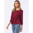 thumbnail image 4 of DARING DIVA Women's Peplum Crew Neck 3/4 Sleeve Ruffle Pullover Blouses M Burgundy, 4 of 5