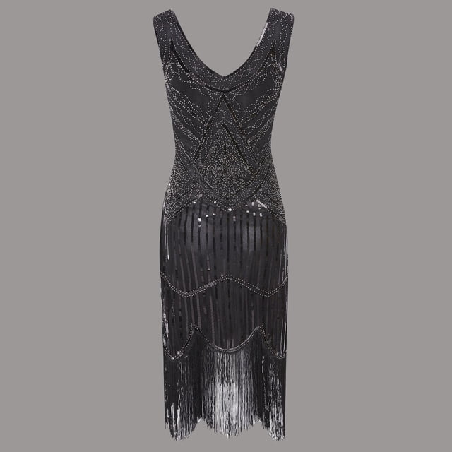 Gspmoly Robes pour Femmes, Grande Taille Vintage Années 1920 Flapper à Franges Superbe Soirée Fête Cocktail Robe Cocktail Robe jusqu'à 65 % de Rabais