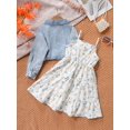thumbnail image 4 of Girls 2pcs Long Sleeve Denim Button Coat & Straps Floral Print Flare Dress Trendy Casual Kids Outdoor Clothes For Spring And Autumn, 4 of 7