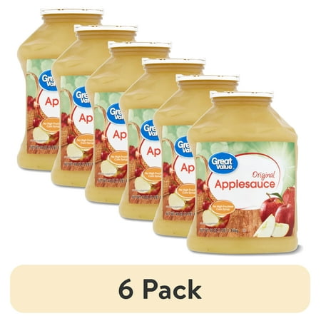 (6 pack) Great Value Original Applesauce, 48 oz Jar