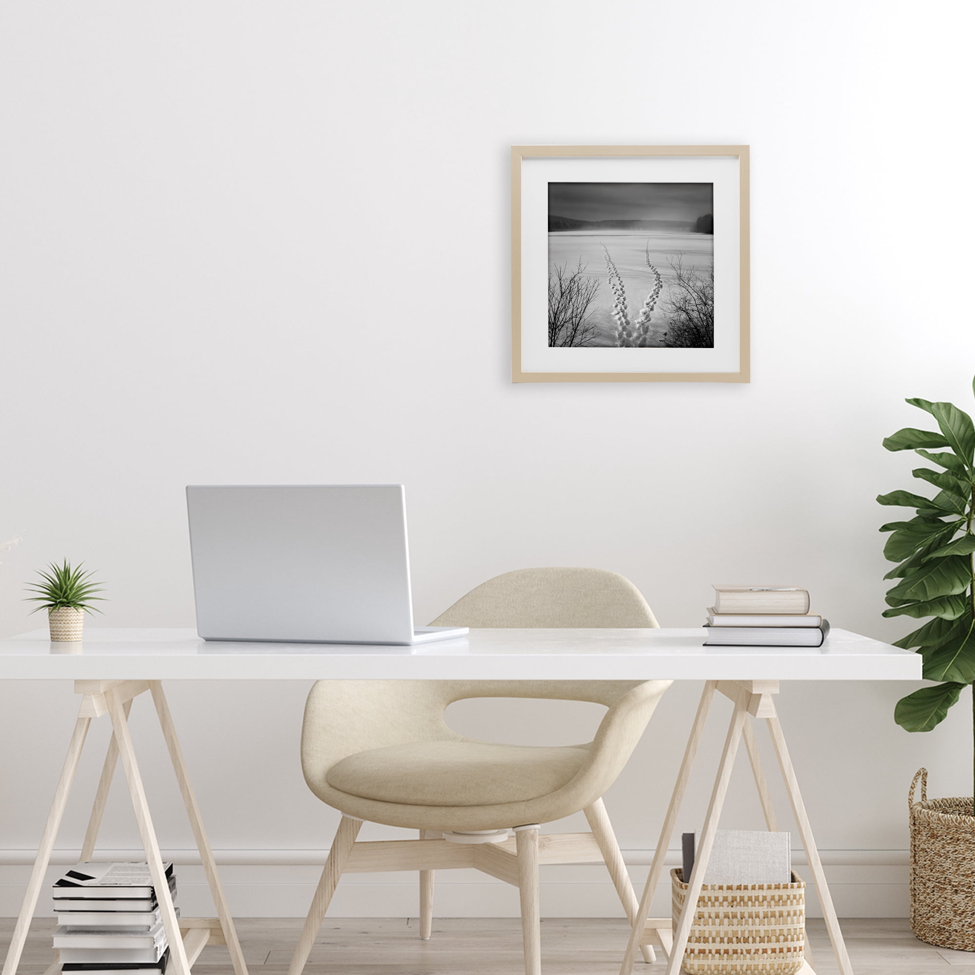 Stupell Industries Snowstep Tracks Across Frozen Lakes Birch Framed Print Under Glass, design by Chip Forelli