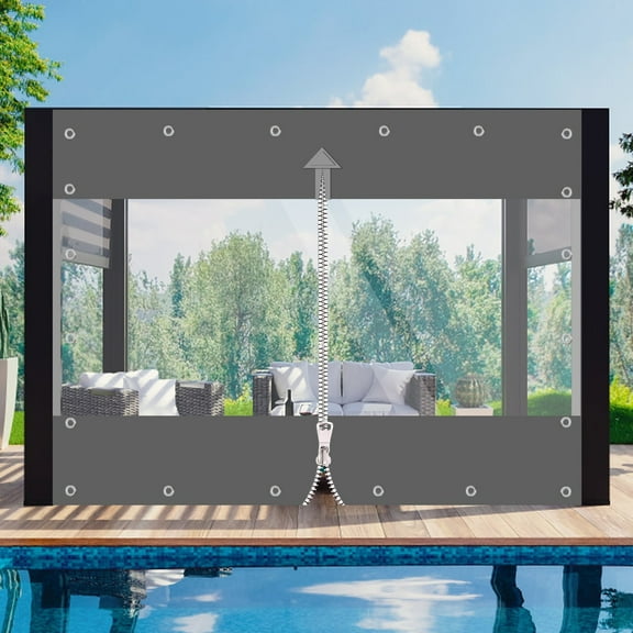 JIAN YA NA Clear PVC Vinyl Tarp, Outdoor Waterproof Raincover Tarpaulin, Heavy Duty Transparent Tarpaulin with Grommet & Single Zipper, 6.9ft×7.8ft (H×W)