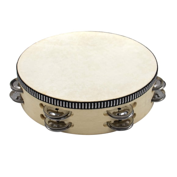 AUEAR Pandereta de mano con cascabeles de doble fila, tambor de pandereta de madera creativo para adultos, percusión para juguetes educativos musicales, juegos de fiesta, iglesia (1 paquete de 8 pulga