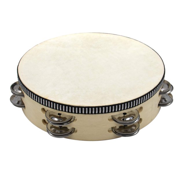 AUEAR Pandereta de mano con cascabeles de doble fila, tambor de pandereta de madera creativo para adultos, percusión para juguetes educativos musicales, juegos de fiesta, iglesia (1 paquete de 8 pulga