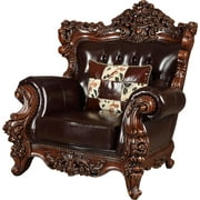 Espresso Top Grain Leather Match & Walnut Arm Chair Forsythia 53072 ACME Classic