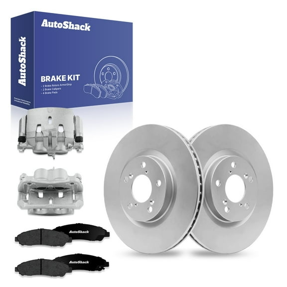 AutoShack Front Brake Rotors Premium Ceramic Brake Pads Calipers | Replacement for 2009-2015 Honda Pilot 3.5L V6 AWD FWD | Coated | 8-PC Brake Kit | ArmorStop