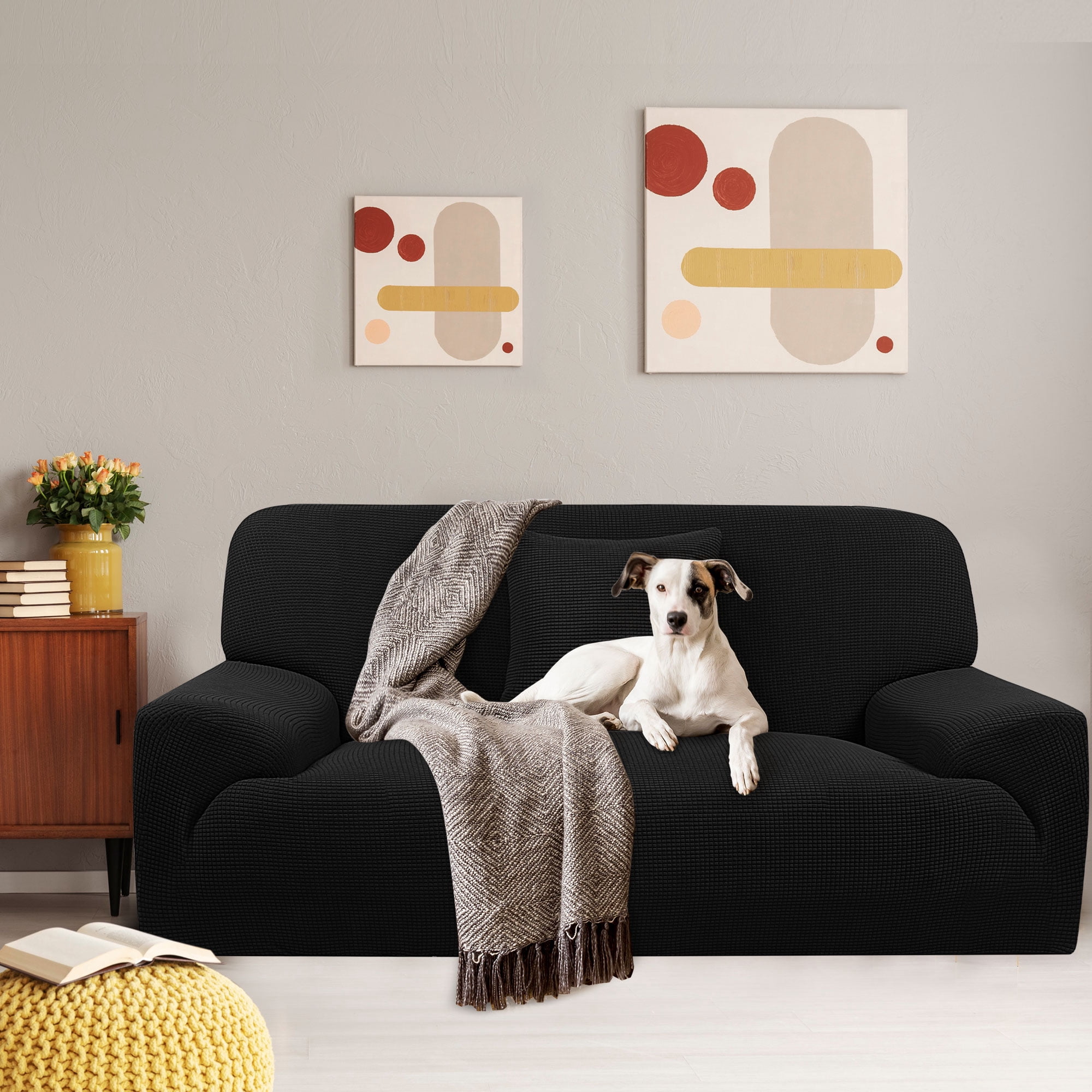 PiccoCasa Jacquard Sofa Covers Strech Thick Couch Slipcover, Black X-Large