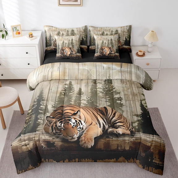 Castle Fairy Tiger Animal Twin Bedding Sets for Female Men,Abstract Bedding Comforter Set