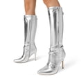 thumbnail image 7 of DREAM PAIRS Women's Metallic Stiletto Heeled Knee High Boots Sexy Fashion Pointed Toe Dress Boots with Stud and Zipper Tassel, 7 of 7