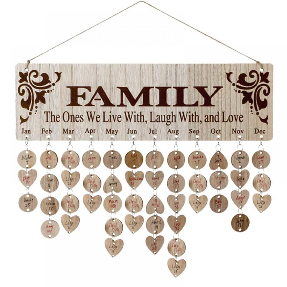 Family Birthdays Reminder Calendar Wooden Board Plaque Sign Hanging Decor 