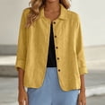 thumbnail image 2 of COMVALUE Womens Cotton Linen Shirts Jacket Long Sleeve Button Down Blazer Lightweight Casual Lapel Cardigans Summer Blouses Yellow for Size L, 2 of 4