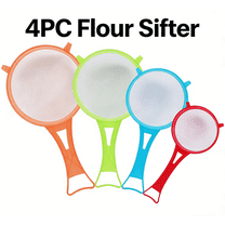 Mini Plastic Flour Sifter for Baking | Fine Mesh Sieve with Long Handle | 4-Pack Kitchen Strainer for Powdered Sugar & Cocoa | Random Colors