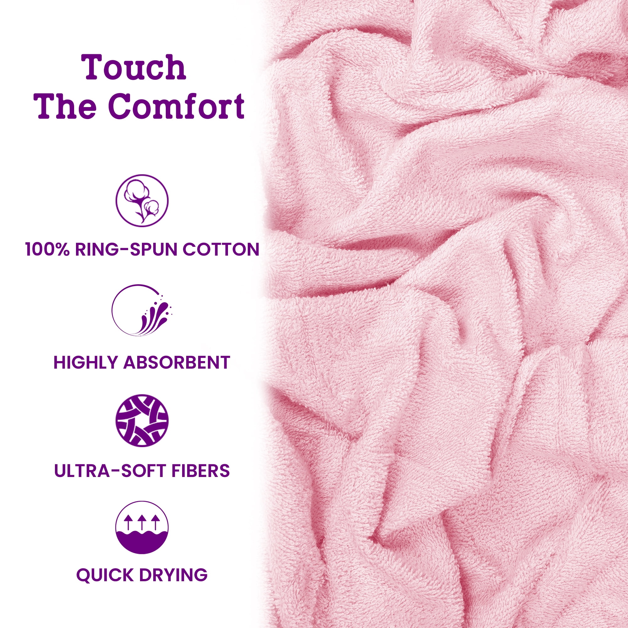 Casa Lino 6Pc Hand Towels for Gym & Spa (24" x 16") 100% Cotton, 400GSM, Ultra Soft & Absorbent (Blush)