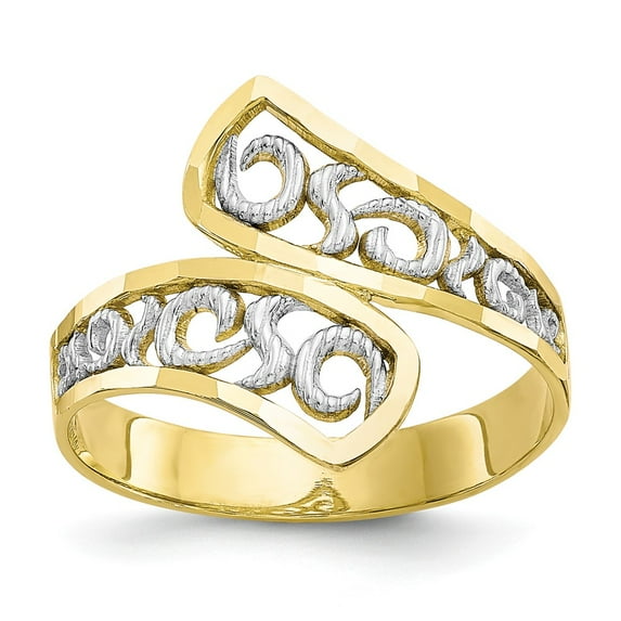 Solid 10k Yellow Gold Two Toned Filigree Ring Band Size 8