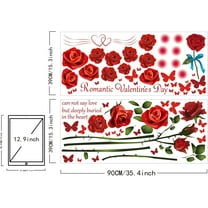 Red Rose Wall Stickers Romantic Valentine's Day Rose Heart Removable Self-Adhesive Wall Art Decals