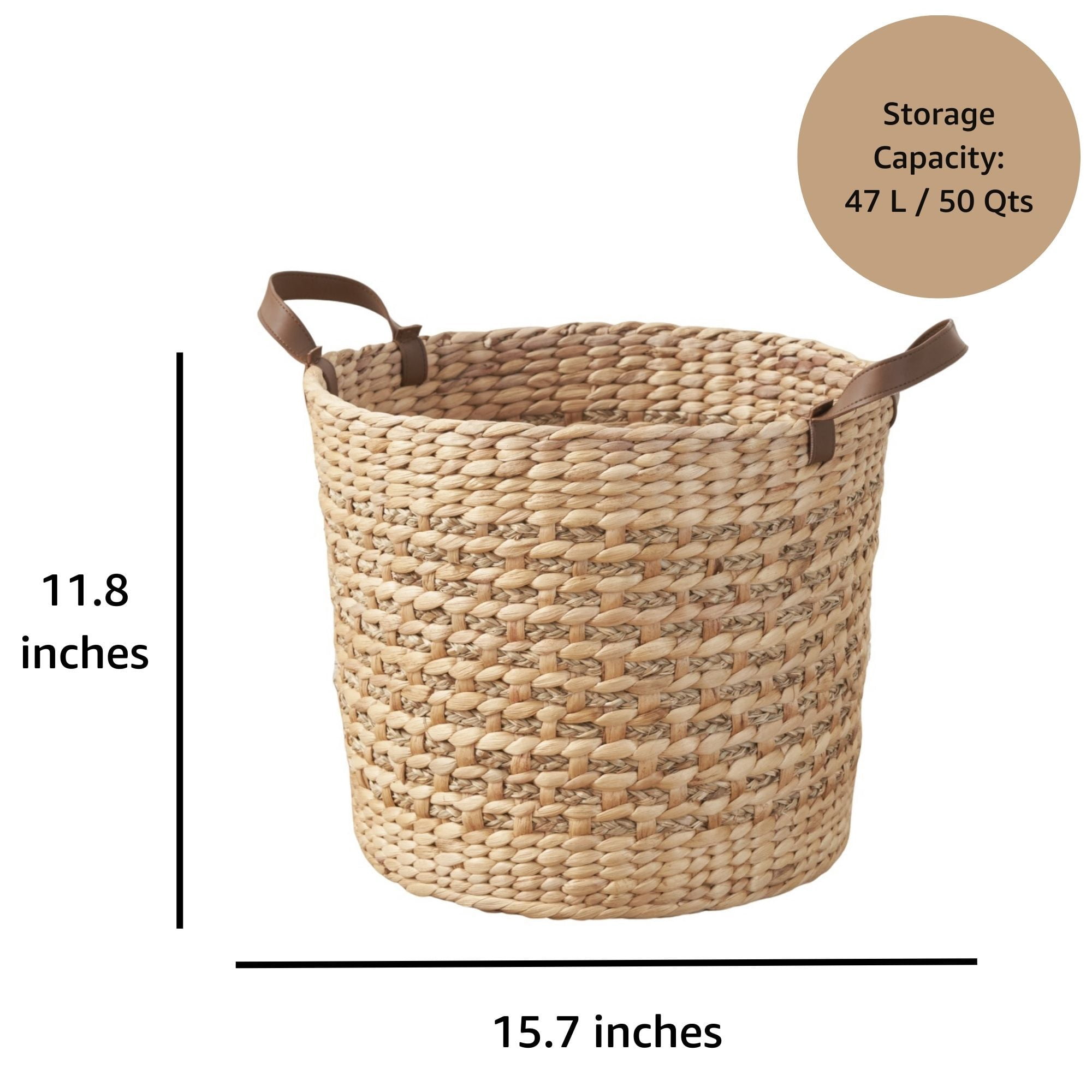 Leumius 16.75 Gal Laundry Hamper Wicker Laundry Basket with Handles, Round Clothes Hamper with Removable Liner Bags Rattan Laundry Basket for Clothes
