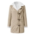 thumbnail image 4 of Winter Jackets for Women Sherpa Lined Jacket Duffle Toggle Coat Color:Khaki Size:S, 4 of 5