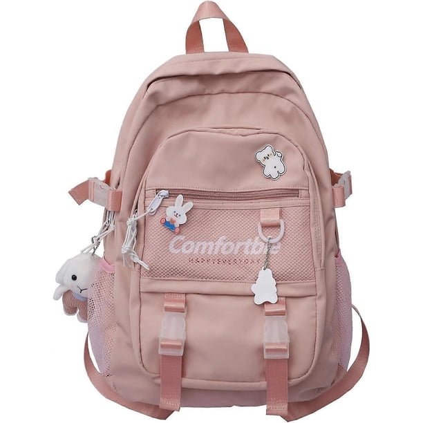 School Backpack for Teens Girls Middle School Student Travel Laptop Backpack Korean Cute Aesthetic Backpack (Pink)