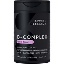 Sports Research® Vitamin B-Complex - Full Spectrum of B Vitamins with Methylated B12 & Folate - Gluten Free · Plant-Based · Non-GMO · Vegan-Friendly Formula - 120 Veggie Softgels