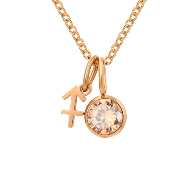 Collier Rune Tridimensionnel des Douze Constellations, Luxe Léger, Couleur, Collier Pierre de Naissance en Strass, Collier en Acier Inoxydable