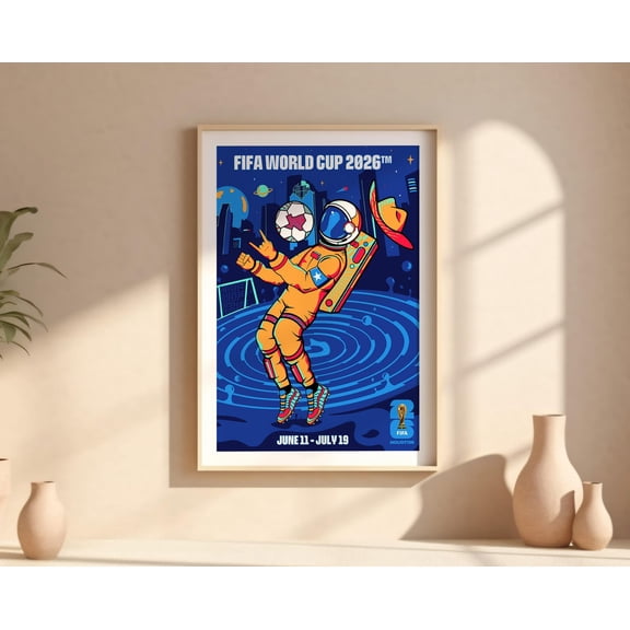FIFA World Cup 2026 Houston City Art Poster, Playful Graphic Soccer Illustration, Collectible Wall Decor, Size 24x36 Unframed Poster