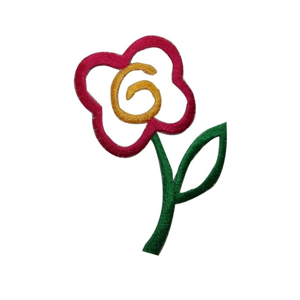 ID 6224 Pink Flower Outline Patch Cutout Garden Embroidered Iron On