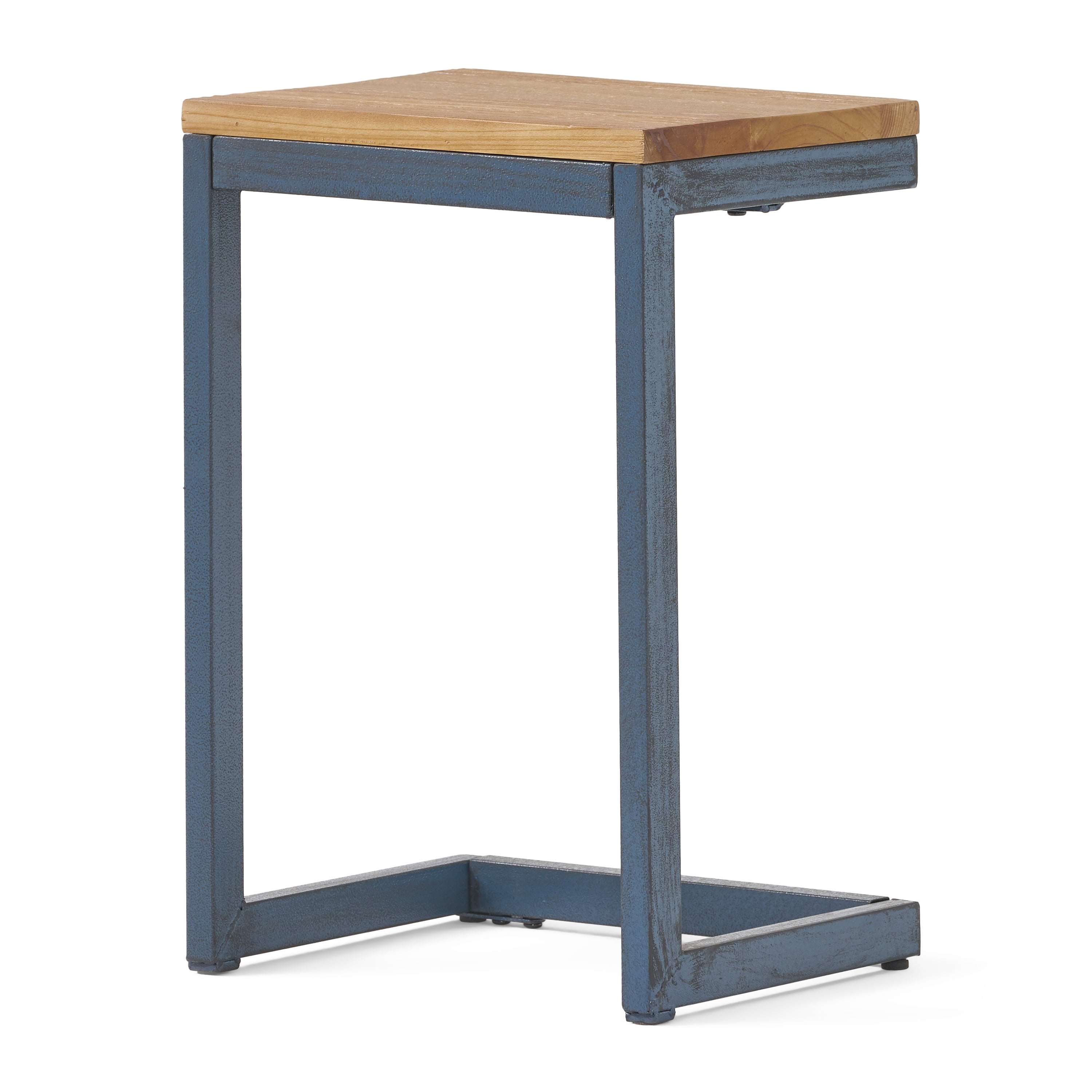 Firwood Antique C-Shaped End Table, Natural Wood Top with Black Iron Base, 19" H Industrial Accent Table for Living Room Bedroom Sofa Side