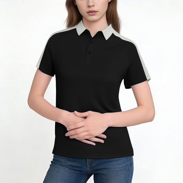 Camisa de Manga Corta con Botón de Solapa de las Mujeres, Transpirable de Punto de Verano