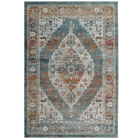 Modern Contemporary Urban Living Lounge Room Area Rug Runner Floor Carpet, Distressed Vintage Style, Fabric, Multi Colorful