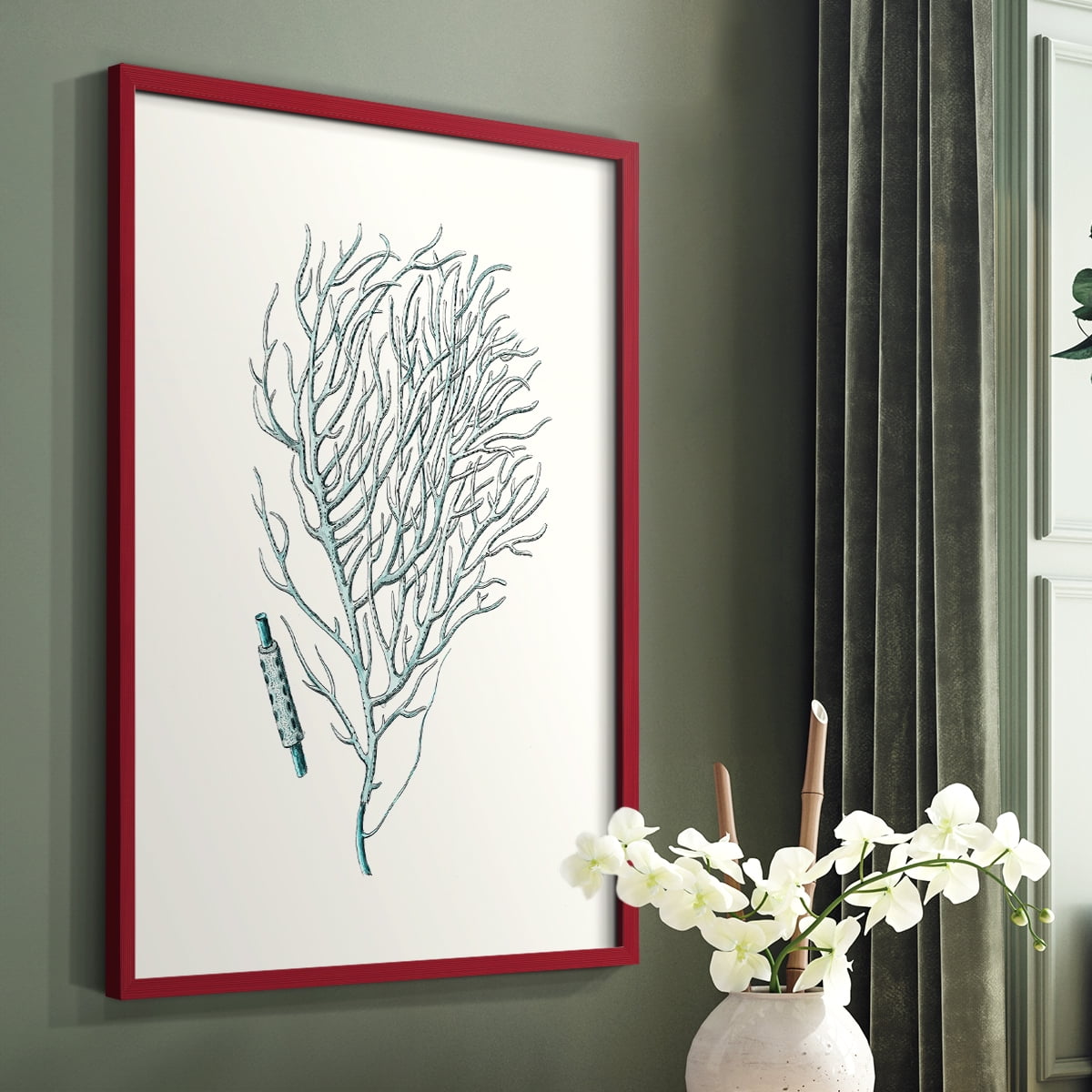 Antique Coastal Coral I Framed Print in Red Solid Wood Framed Print No Nail Hanging