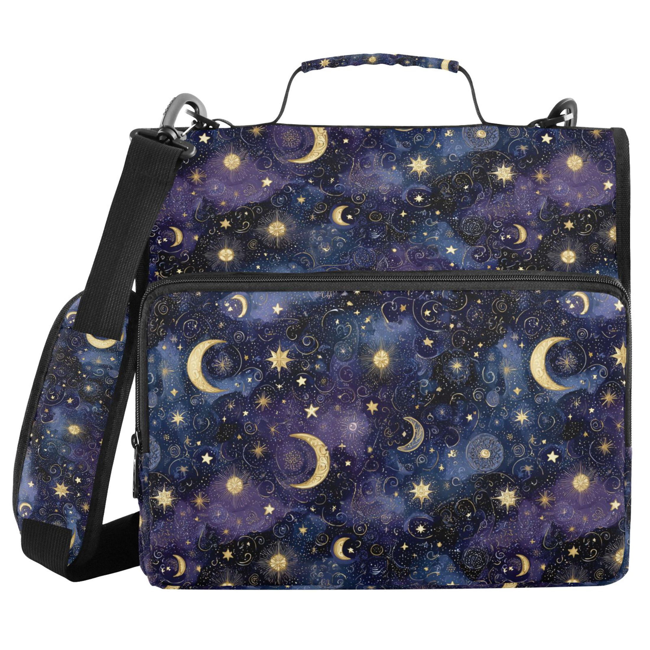 Zipper Binder Beautiful Starry Sky 1.5 Inch Binder Folder Bag with Shoulder Strap and Handle