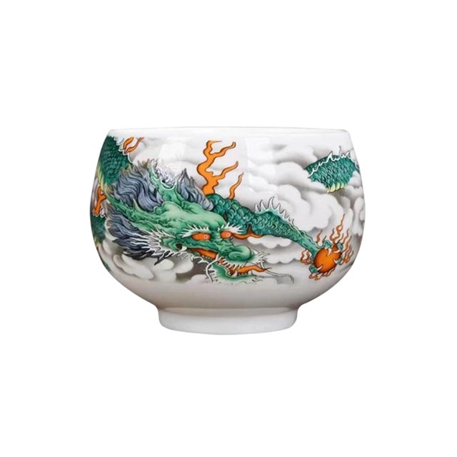 taza de té de cerámica retro china de cerámica juego de té clásico de estilo vintage tazas de café espresso de cerámica para viajes de casa de té 83 cm de diámetro Taza de cerámica blanca, vista frontal centrada con dragón verde impreso y nubes grises, boca lisa y base elevada; diámetro 8.3 cm, altura aprox. 5.8 cm; adecuada para té Kung Fu, uso doméstico, oficina o viaje y como regalo coleccionable.