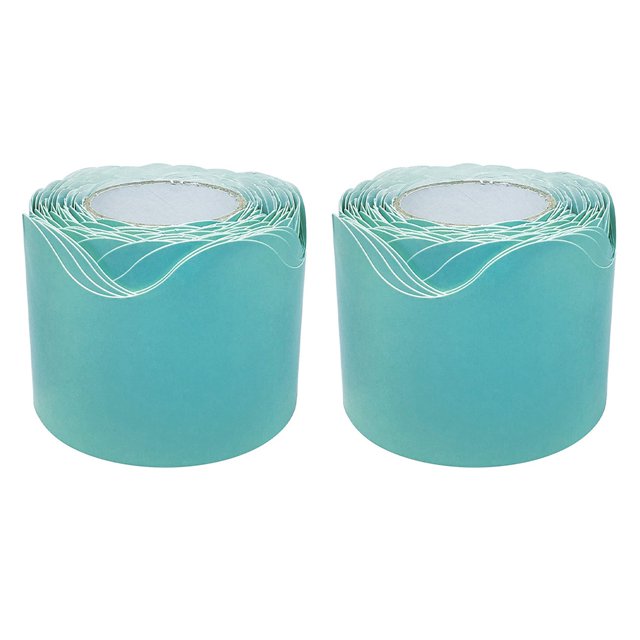 2X Embellecedor Adhesivo con Borde Enrollado Festoneado Azul - 50 Pies - Decora Tablones de Anuncios, Paredes, Escritorios, Ventanas, Puertas, Escuelas, Oficinas