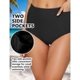 thumbnail image 4 of FEOYA Bikini Bottoms for Women Tummy Control Ladies High Waisted Swim Shorts Full Coverage Bathing Suit with Pockets Summer Swimwear for Gym Swimming Active Yoya L Black, 4 of 7