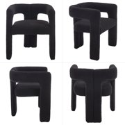 Guyou Modern Boucle Dining Chair Set of 2, Sherpa Upholstered Barrel Chair, Comfy Armchair with Open Backrest, Vanity Side Chair Accent Chair for Living Room Bedroom Dining Room, Black
