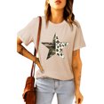 thumbnail image 2 of ABPHQTO Camiseta de manga corta enrollada con estampado de estrellas de leopardo de camuflaje caqui para mujer, 2 of 5