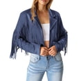 thumbnail image 2 of Chaqueta corta con flecos PRETTYGARDEN azul neblina talla grande, 2 of 9