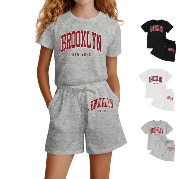 WELOIJEVBE Girl Summer Outfits Sets Fashion Short Sleeve T-Shirts Top and Shorts for Girls Girls Clothes 11-12 Years