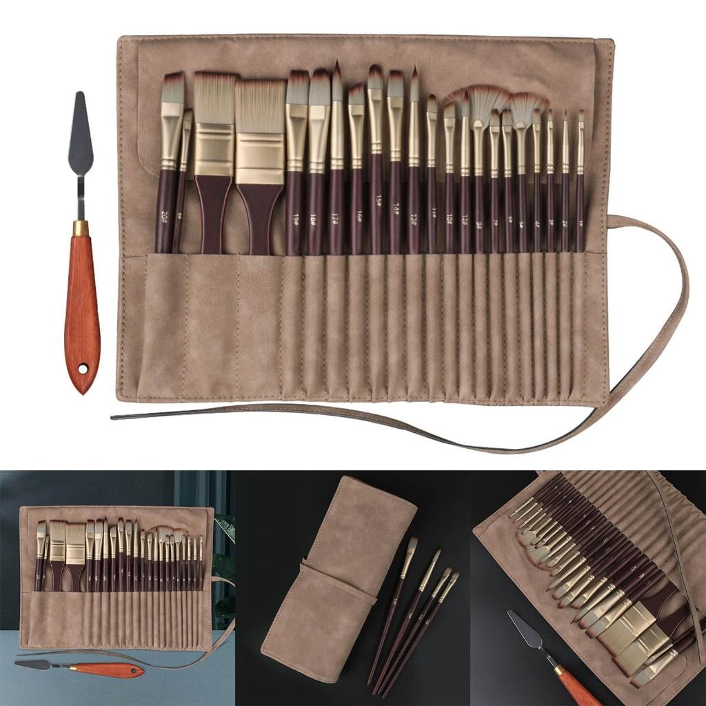 22Pcs Artist Paint Brush Nylon Paint Brush with Rolling Bag for Acrylic Gouache Watercolor Painting
