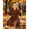 thumbnail image 3 of Lanbubble Toddler Girls Long Sleeve Ruffle Dress Cable Knit A-Line Sweater Dress Soft Fall Winter Dresses 3T-6T, 3 of 5