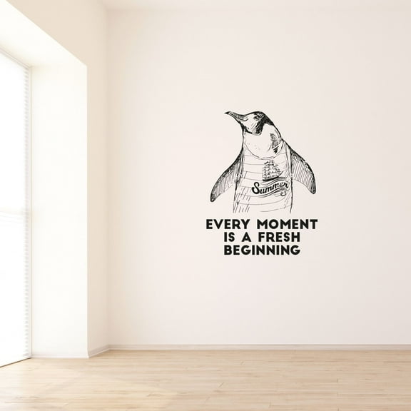 Every Moment Is A Fresh Beginning - Cute Penguin Summer Time Outfit Vinyl Wall Art Sticker Wall Decal Home Kids Nursery Room Study Room Kinder Boys Girls Décoration Design Wall Decor Size (30x22 inch)