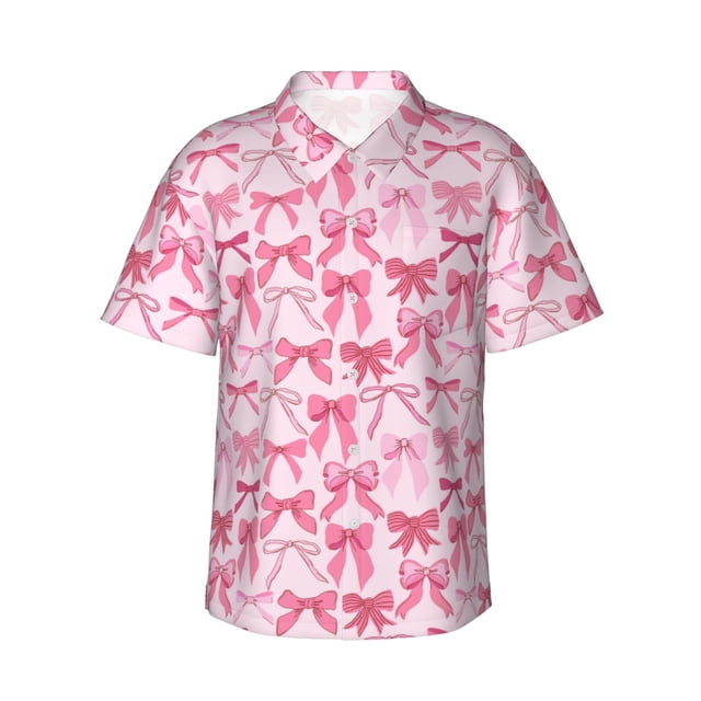 Fotbe Pink bows Camisa Hawaiana para Hombre Unisex – Camisa Casual de Verano con Botones de Manga Corta de Algodón y Lino,XX-Large