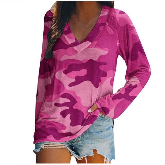 KIHOUT - Blusas casuales para mujer, liquidación 2024, moda clásica, blusa lisa con cuello en V, blusas básicas holgadas de otoño, blusas tipo túnica de manga larga