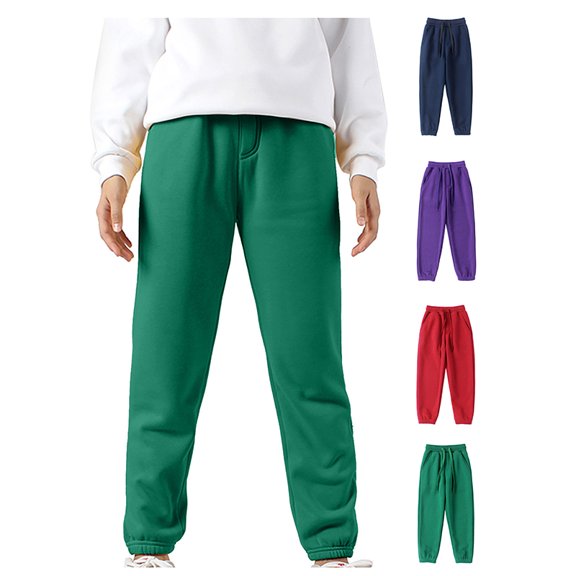 Afuyipoi Kids Cotton Fleece Sweatpants Bright Candy Color Cozy Active Lounge Jogger Pants for Boys Girls Size 4-12 Years Green Size 5T
